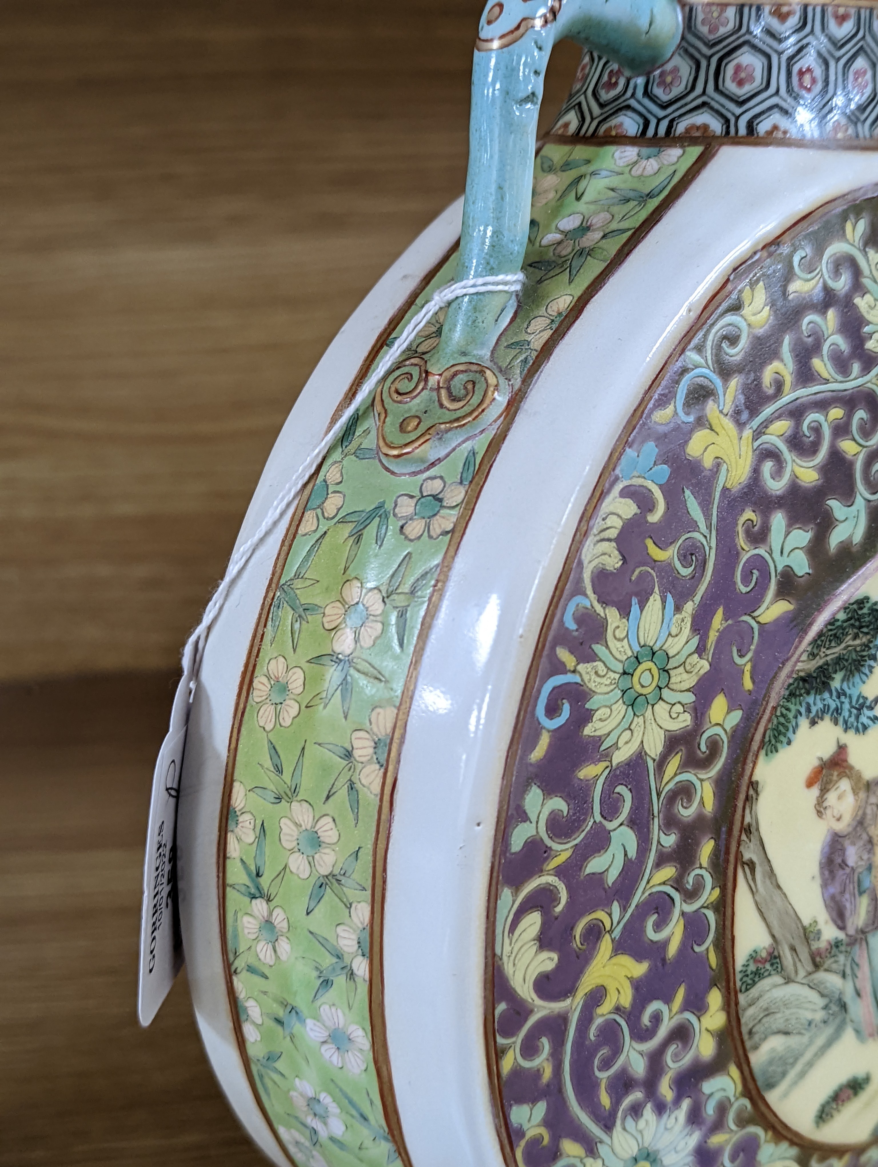A Chinese famille rose moon flask, 19th century, restored 27cm